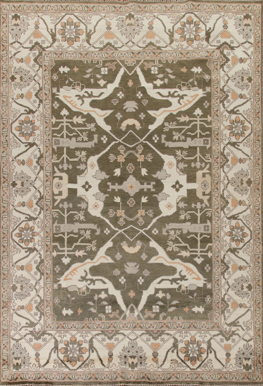 All-Over Green Oushak Living Room Area Rug 9x12