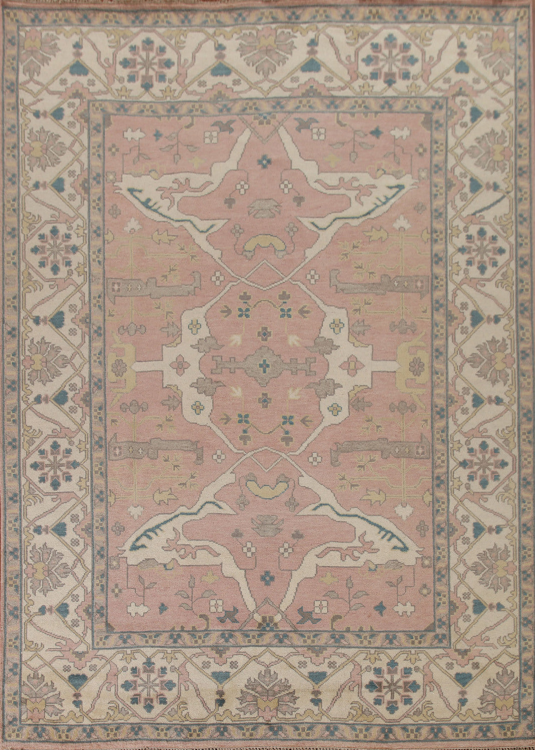 Geometric Pink Oushak Indian Area Rug 9x11