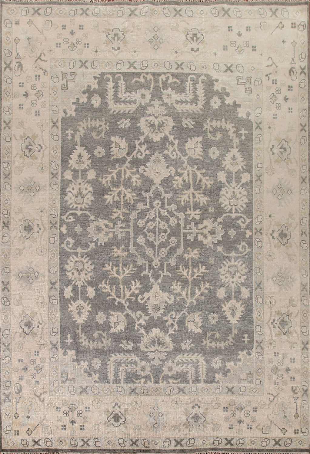 Floral Gray Oushak Living Room Area Rug 9x12