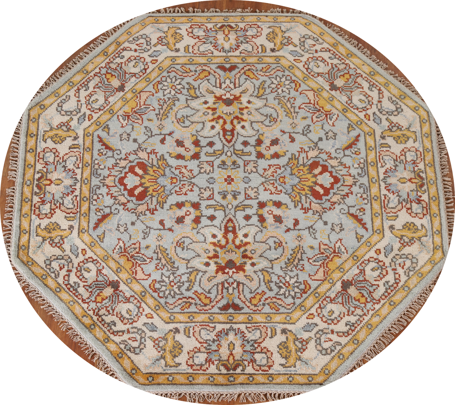 Light Blue Heriz Serapi Octagon Indian Rug 6x6