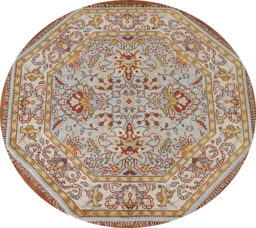 Light Blue Heriz Serapi Octagon Indian Rug 6x6