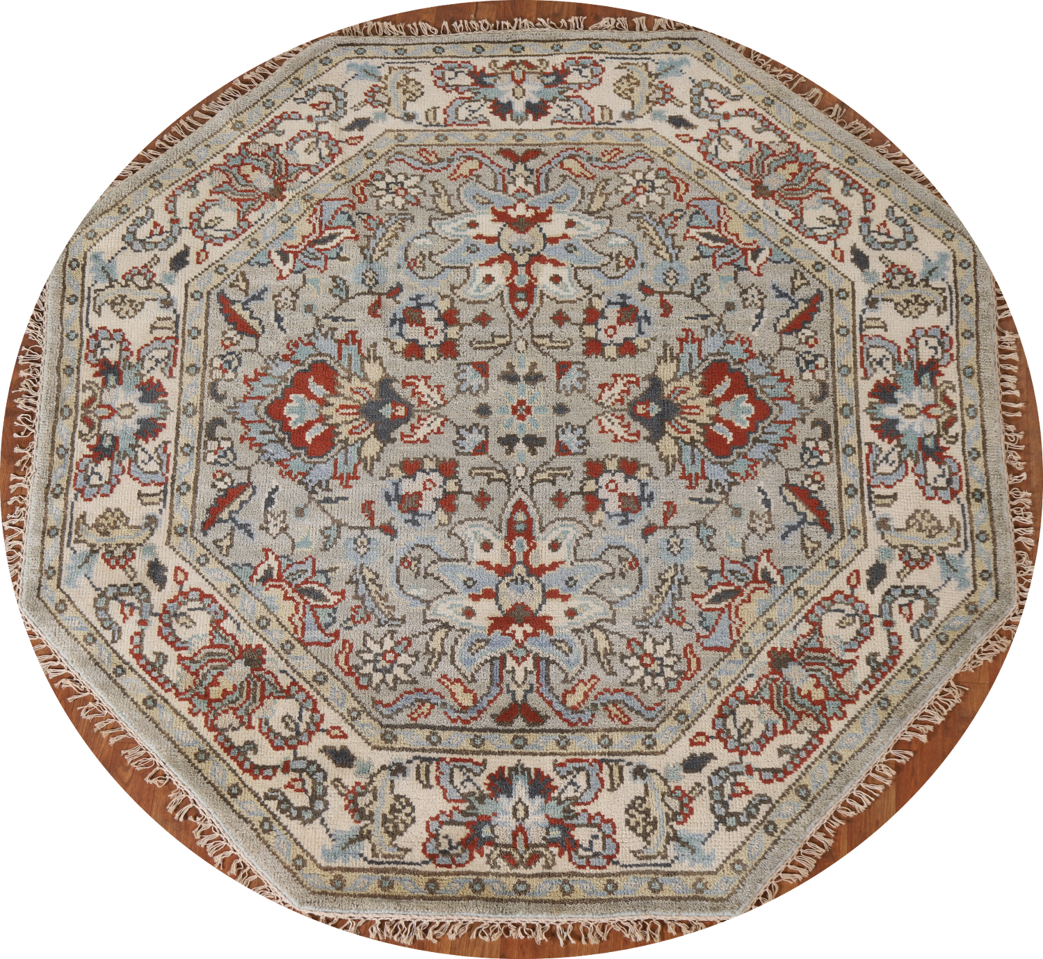 Floral Heriz Serapi Indian Octagon Rug 6x6
