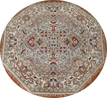 Floral Heriz Serapi Indian Octagon Rug 6x6