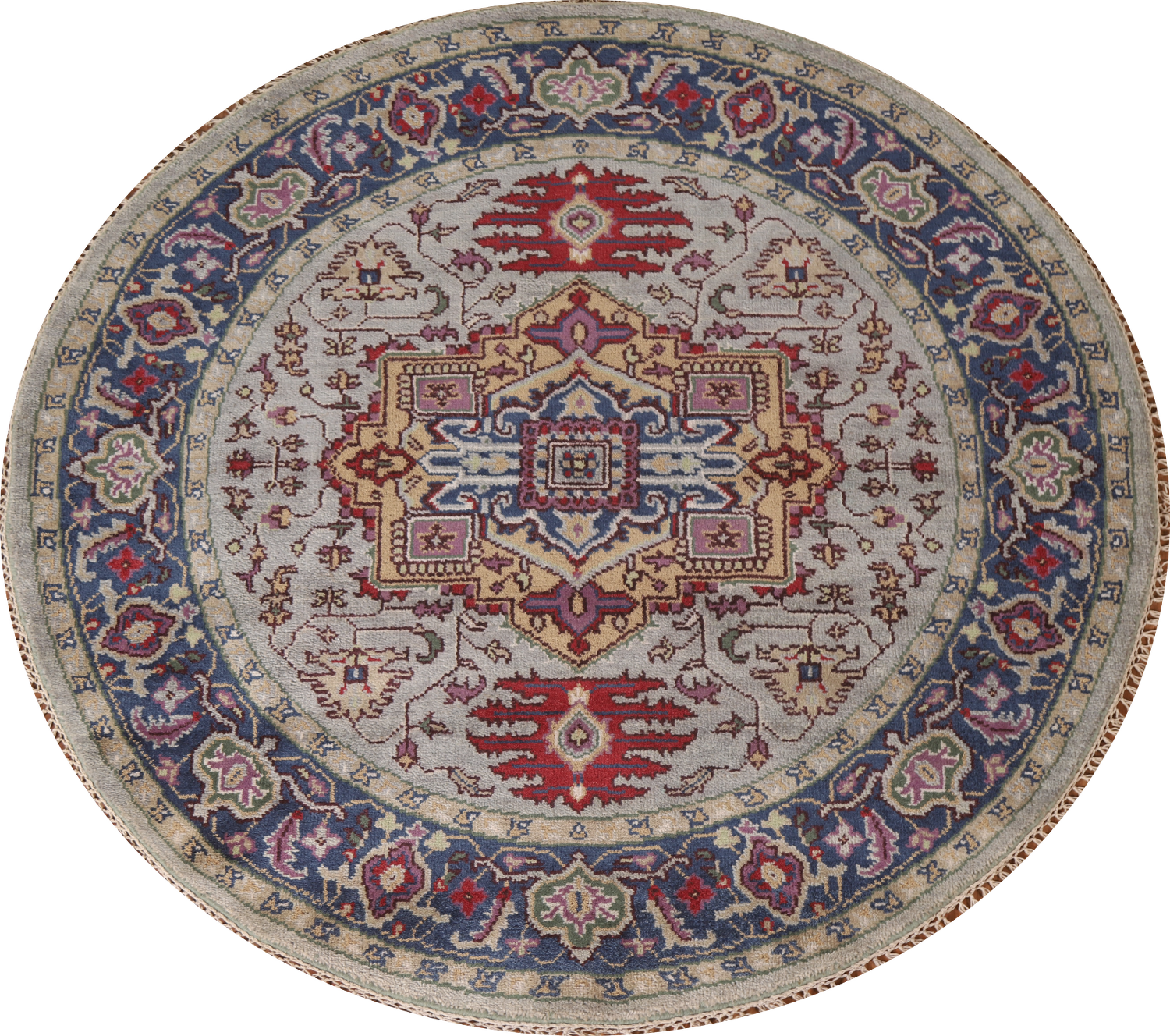Gray Geometric Heriz Serapi Round Oriental Rug 6x6