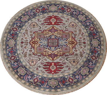 Gray Geometric Heriz Serapi Round Oriental Rug 6x6