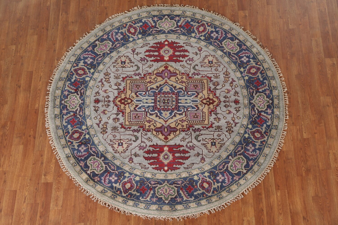 Gray Geometric Heriz Serapi Round Oriental Rug 6x6