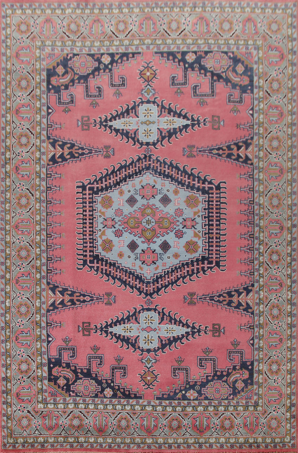 Pink Geometric Viss Indian Large Rug 10x14