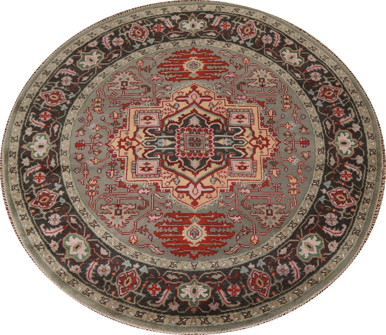Geometric Heriz Serapi Round Oriental Rug 8x8