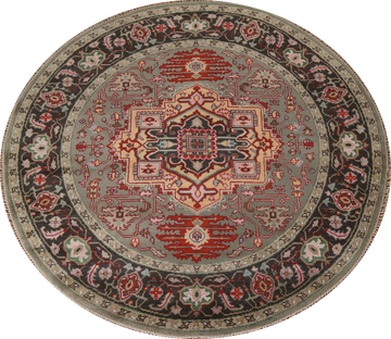 Geometric Heriz Serapi Round Oriental Rug 8x8