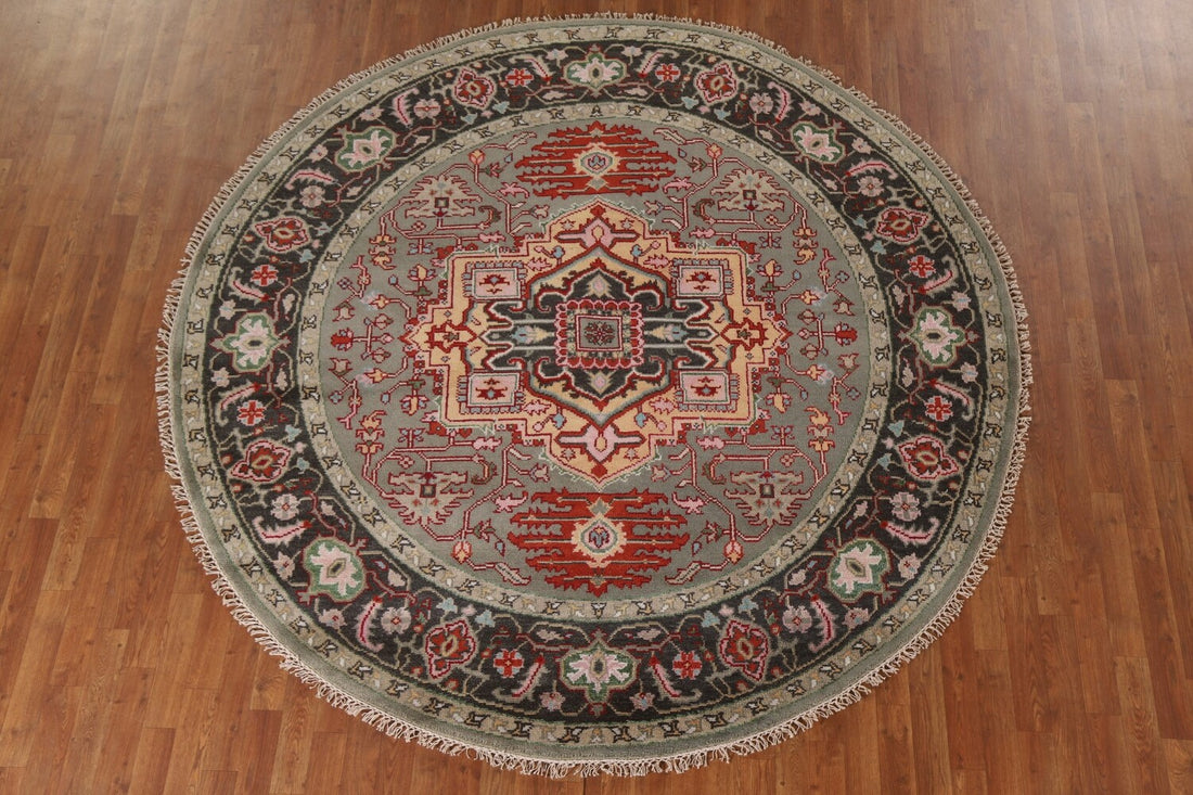 Geometric Heriz Serapi Round Oriental Rug 8x8