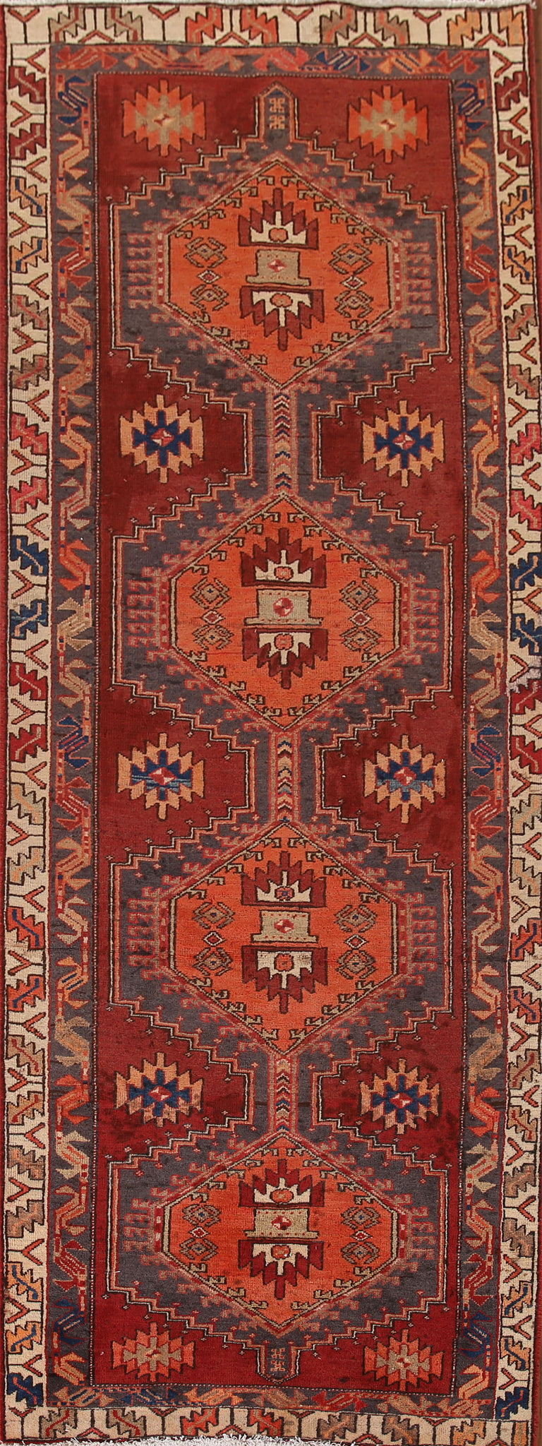 Geometric Wool Meshkin Persian Runner Rug 3x10