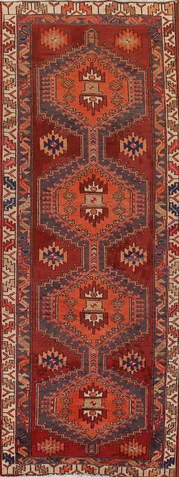 Geometric Wool Meshkin Persian Runner Rug 3x10