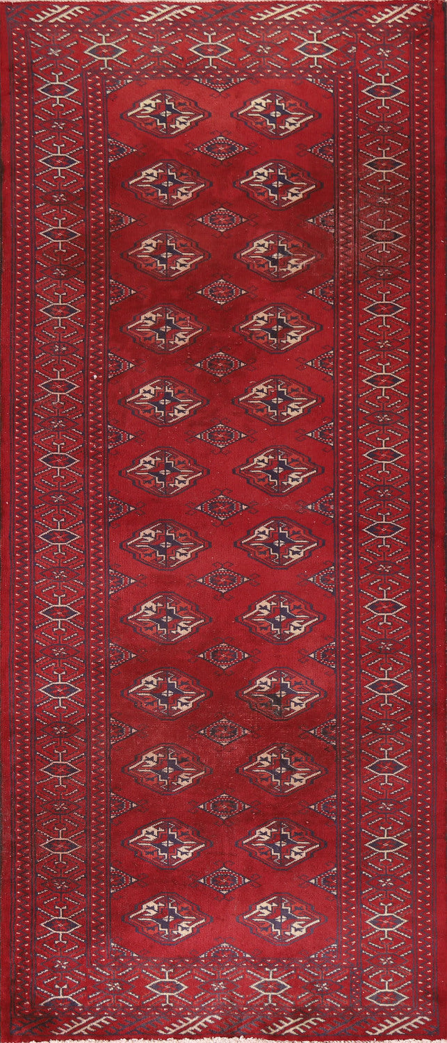 Red Geometric Turkoman Persian Runner Rug 3x9