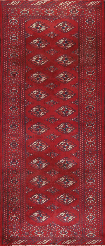 Red Geometric Turkoman Persian Runner Rug 3x9