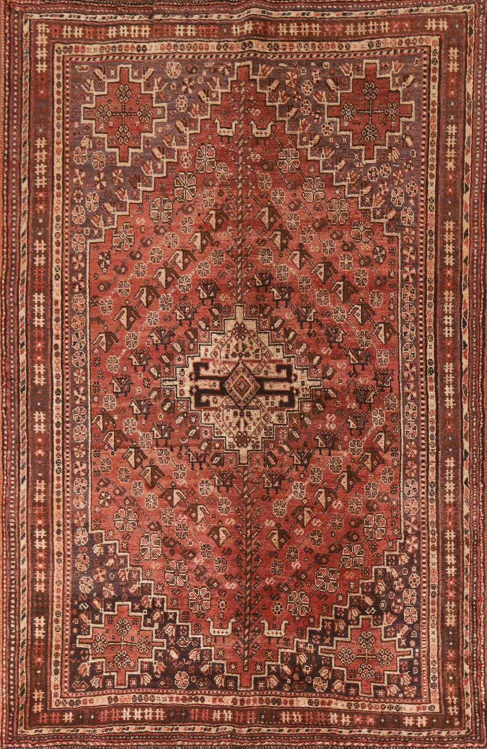 Vintage Wool Qashqai Persian Area Rug 5x8