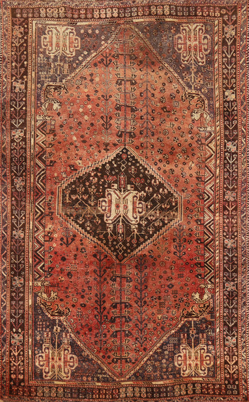 Antique Wool Qashqai Persian Area Rug 5x8