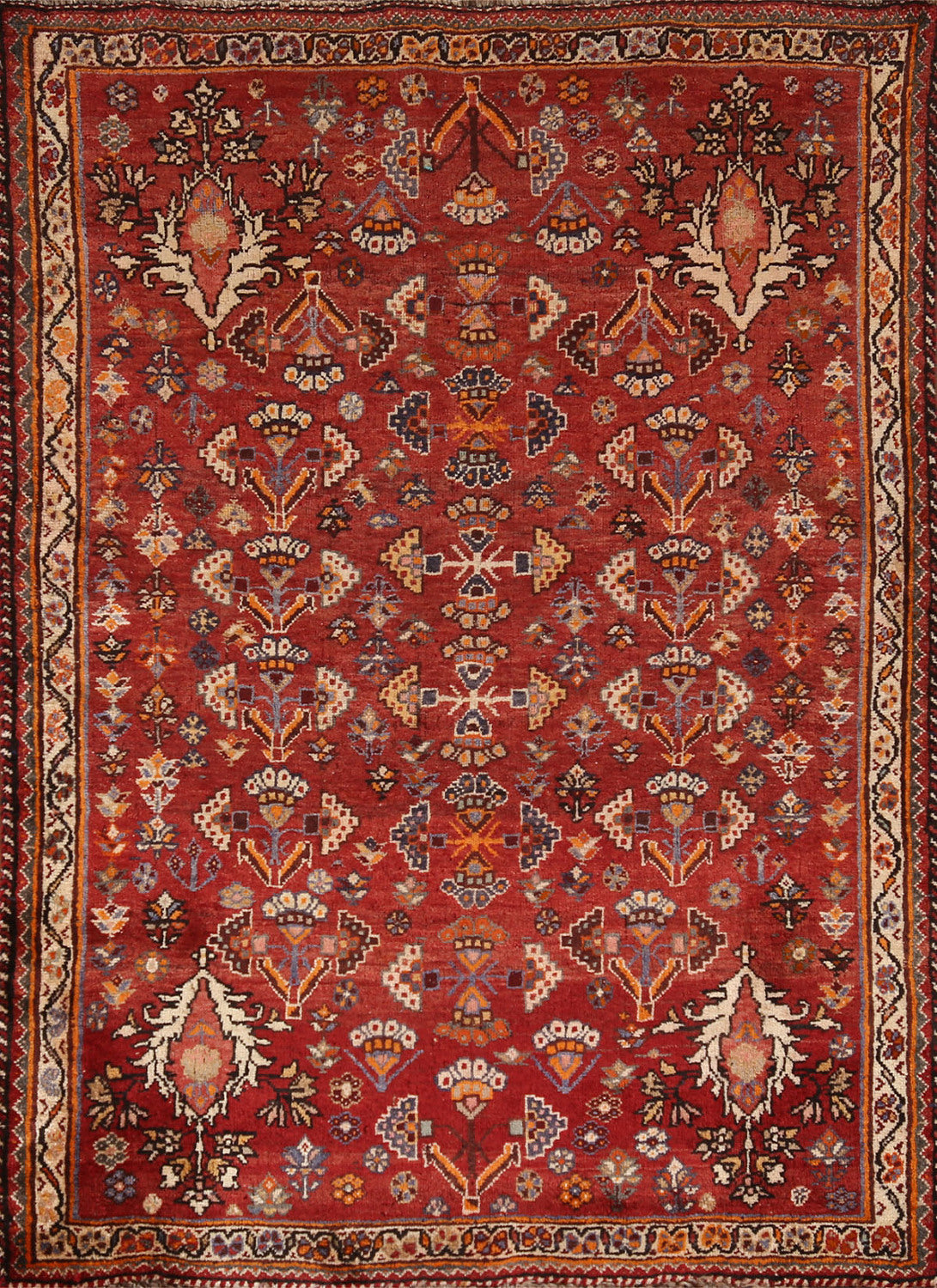 Vintage Red Wool Shiraz Persian Rug 4x6