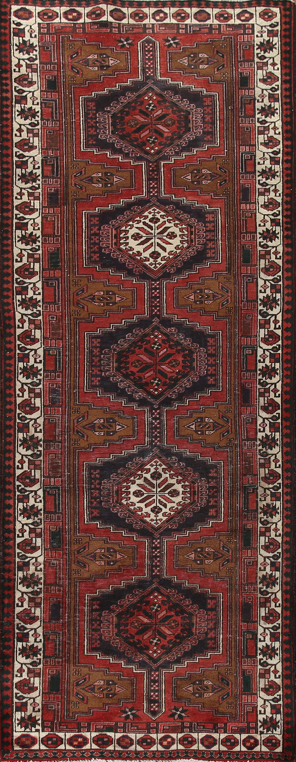 Red Geometric Ardebil Persian Runner Rug 3x11