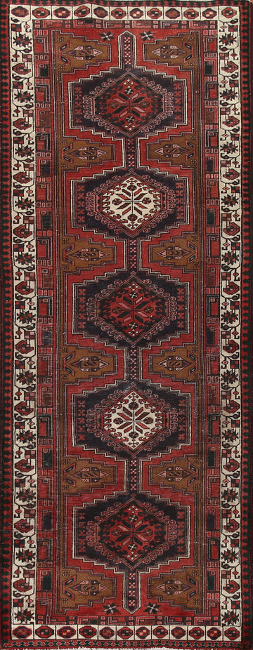 Red Geometric Ardebil Persian Runner Rug 3x11