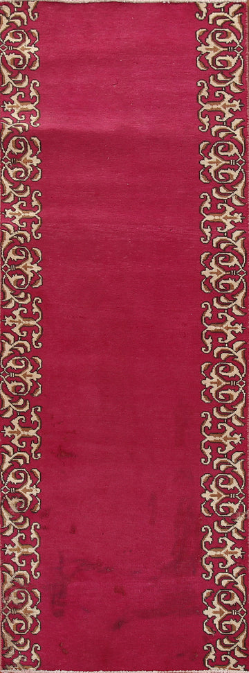Bordered Fuchsia Tabriz Persian Runner Rug 3x9
