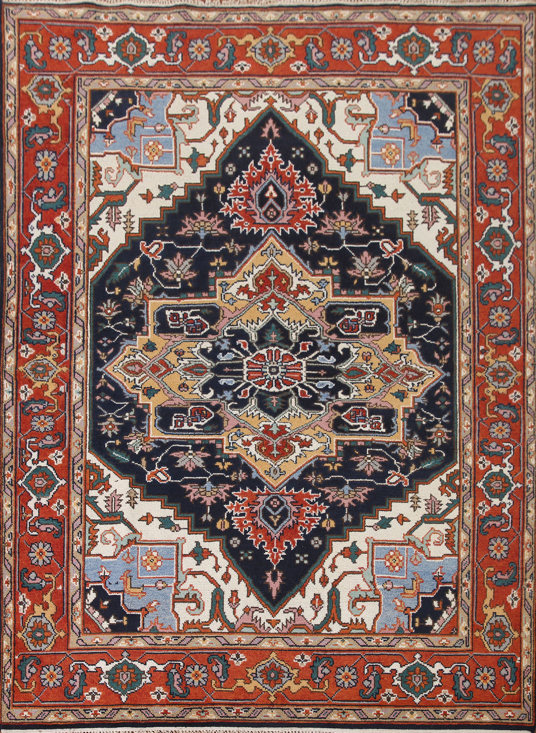 Navy Blue Heriz Serapi Geometric Area Rug 8x10
