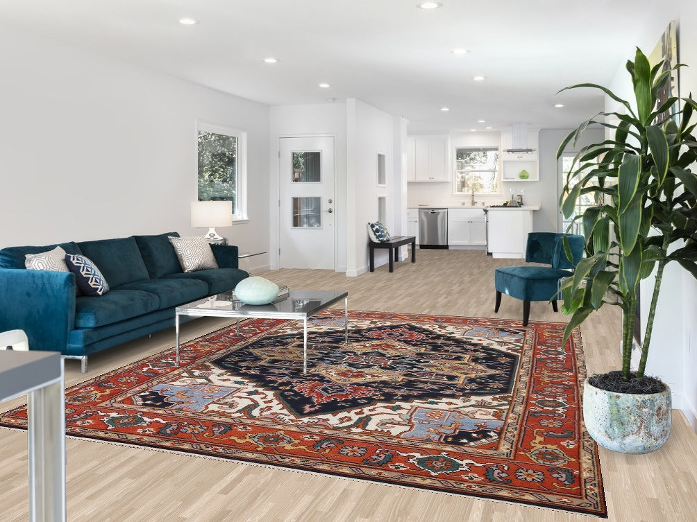 Navy Blue Heriz Serapi Geometric Area Rug 8x10