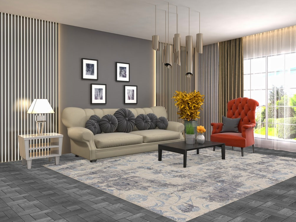Ivory Abstract Living Room Rug 8x10