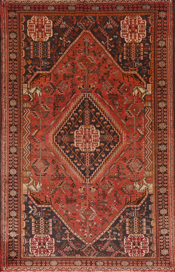 Vintage Wool Shiraz Persian Area Rug 5x8