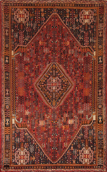 Vintage Wool Shiraz Persian Area Rug 5x8