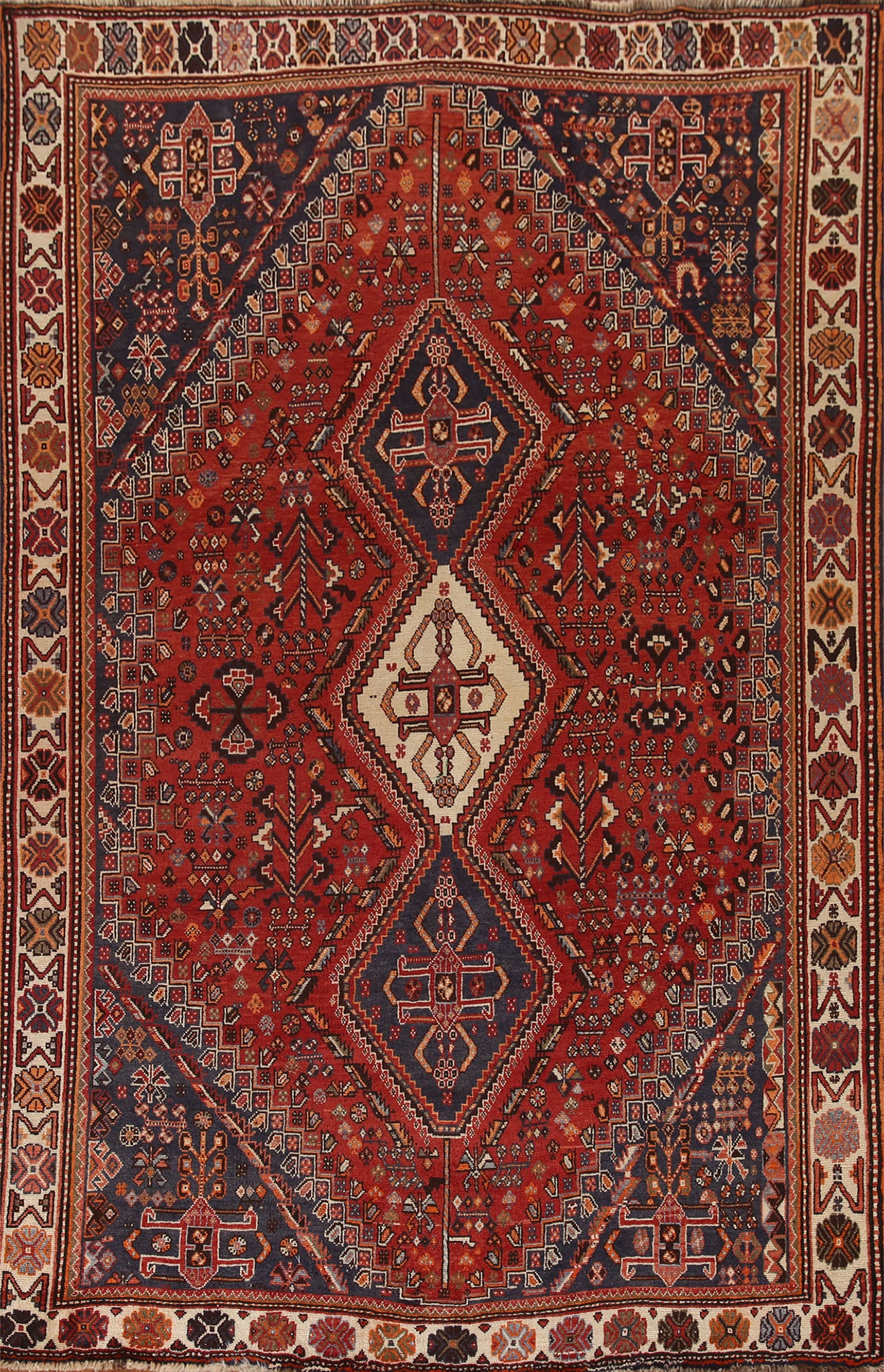 Vintage Wool Shiraz Persian Area Rug 6x9