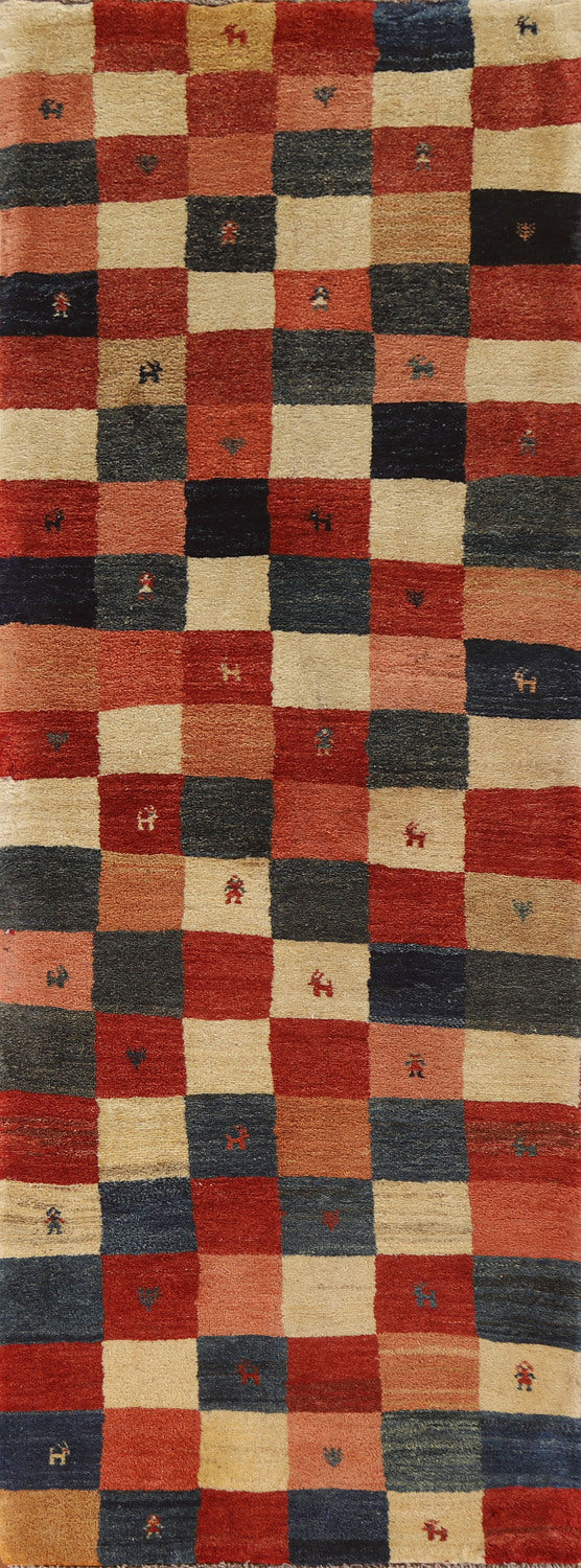 Checkered Gabbeh Persian Runner Rug 3x9