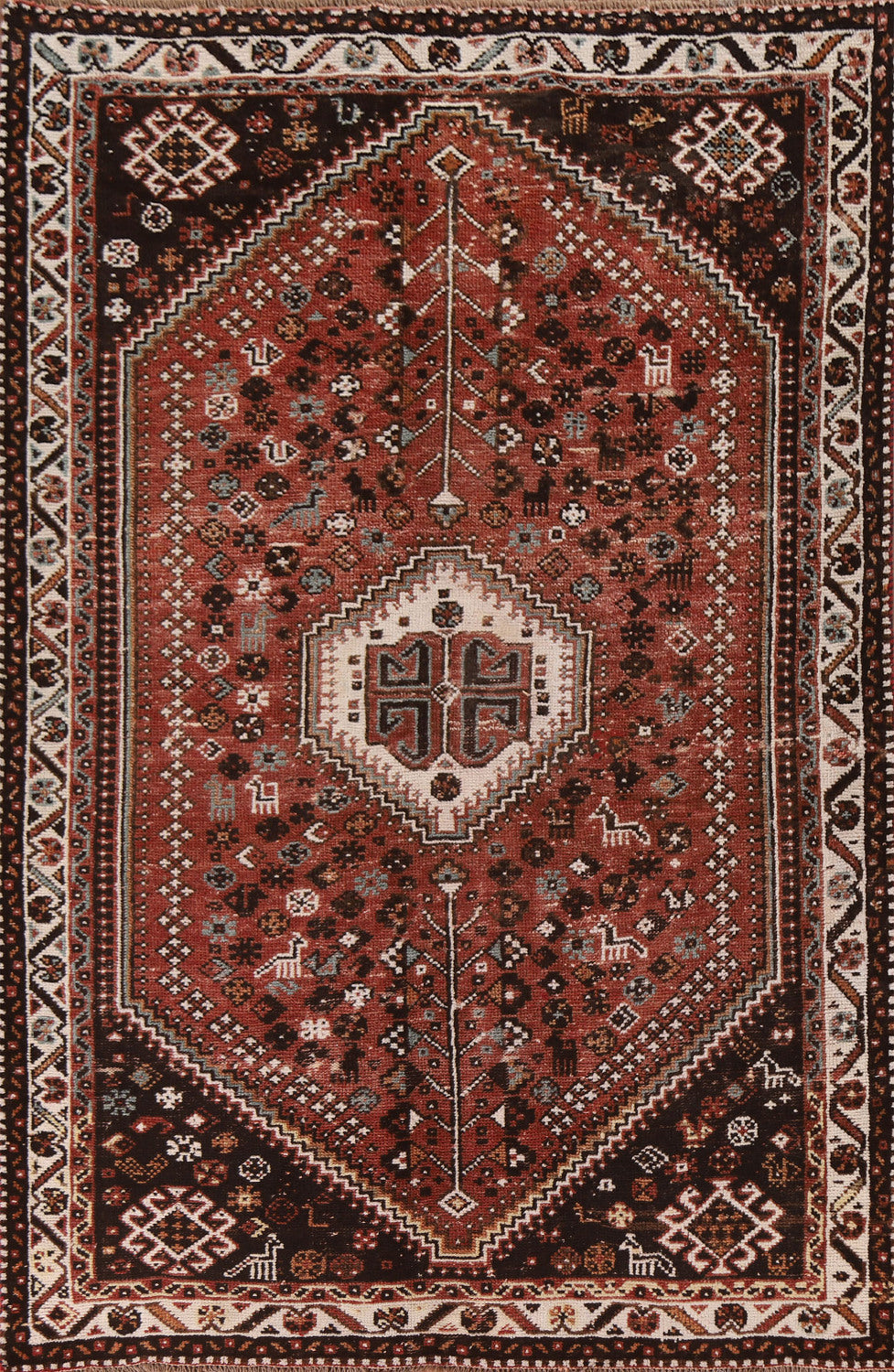 Animals Tribal Qashqai Persian Area Rug 6x9