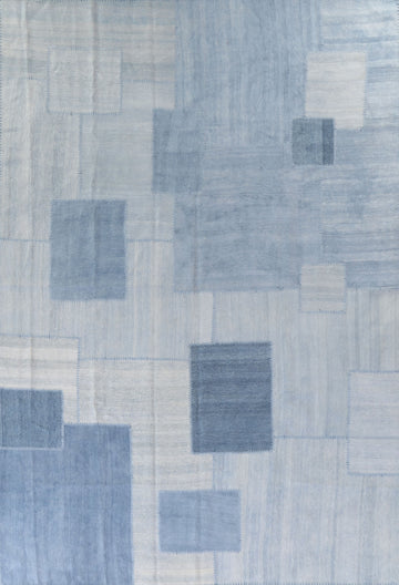 Geometric Blue Kilim Turkish Area Rug 10x13