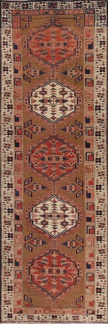 Brown Geometric Ardebil Persian Runner Rug 3x10