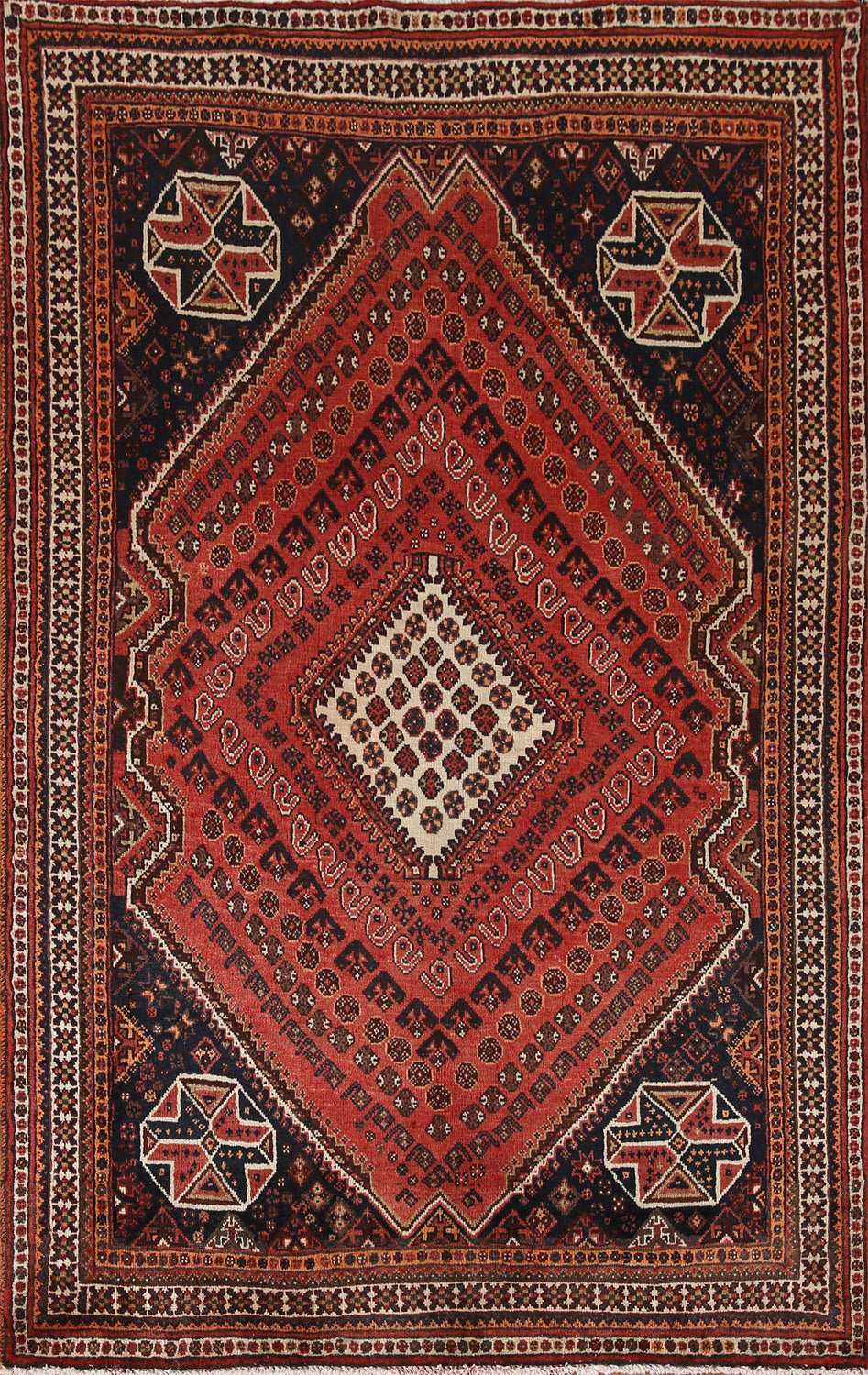 Vintage Wool Qashqai Persian Rug 4x7
