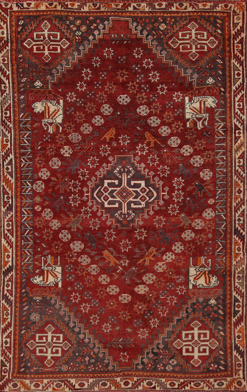 Animal Pictorial Shiraz Persian Area Rug 5x8