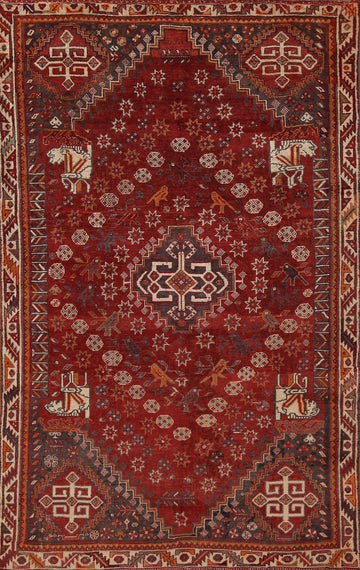 Animal Pictorial Shiraz Persian Area Rug 5x8
