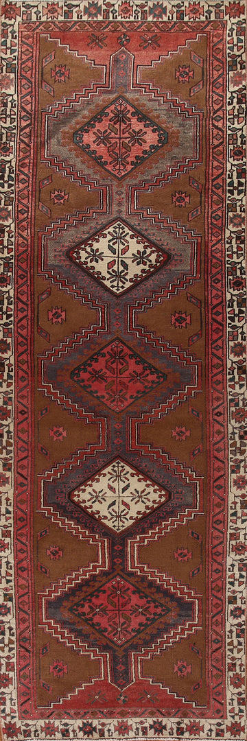 Brown Geometric Ardebil Persian Runner Rug 3x11