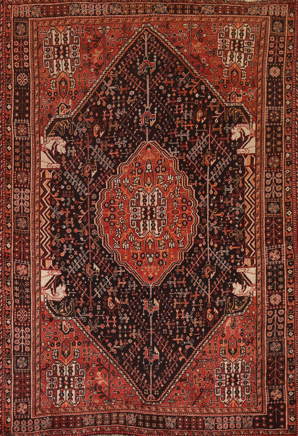 Black Tribal Shiraz Persian Area Rug 5x8