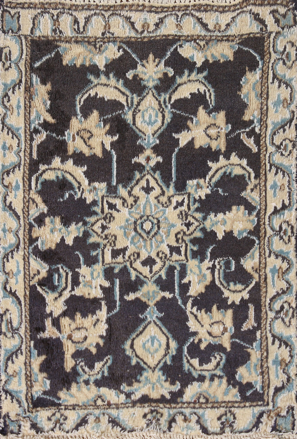 Navy Blue Floral Nain Persian Rug 2x3