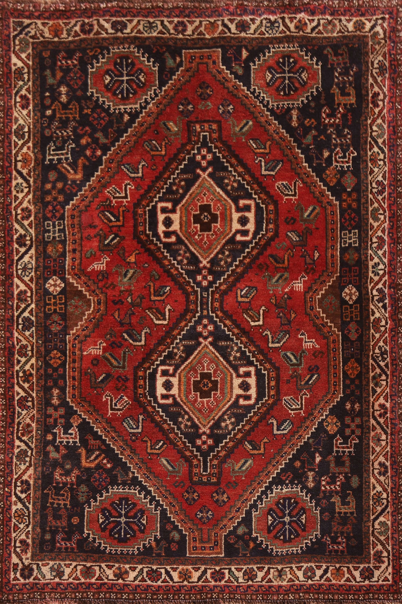 Tribal Red Wool Shiraz Persian Rug 4x5