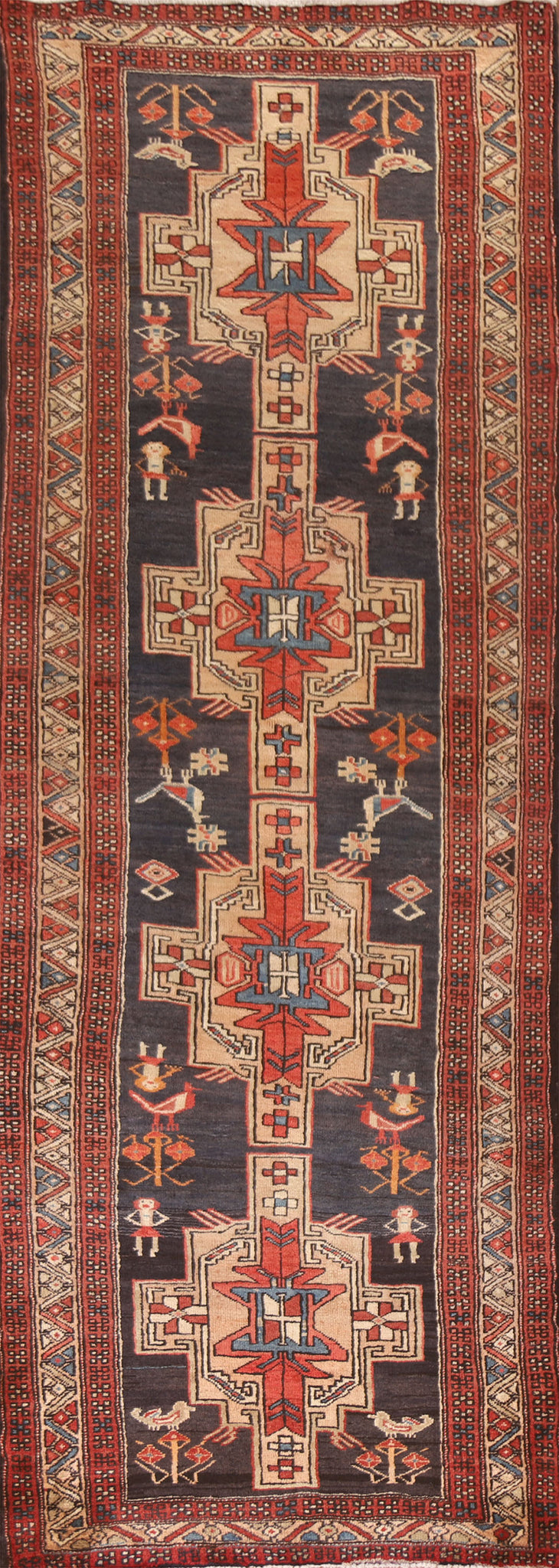 Navy Blue Ardebil Persian Runner Rug 4x11