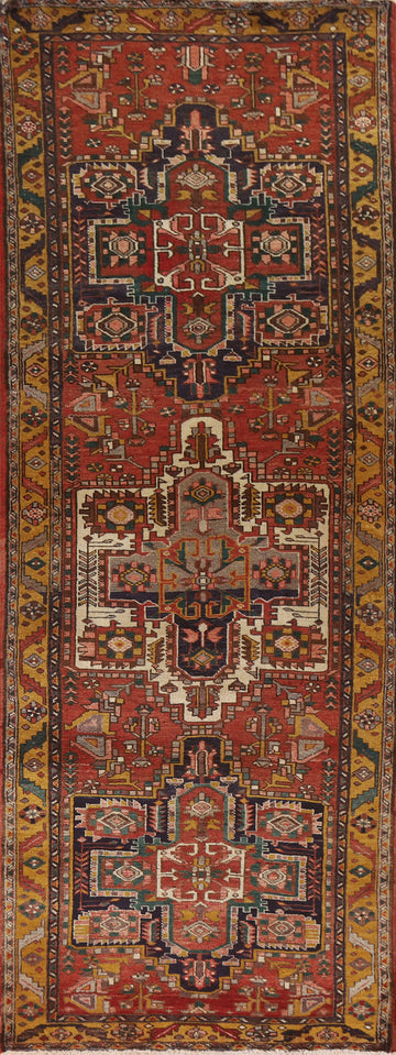 Geometric Heriz Persian Runner Rug 4x11