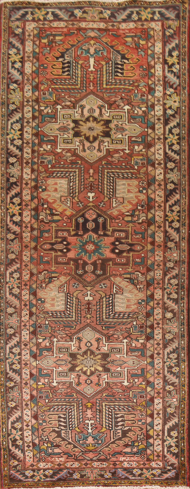 Geometric Heriz Persian Runner Rug 3x11