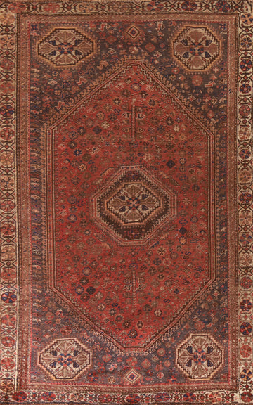 Antique Vegetable Dye Qashqai Persian Rug 5x8