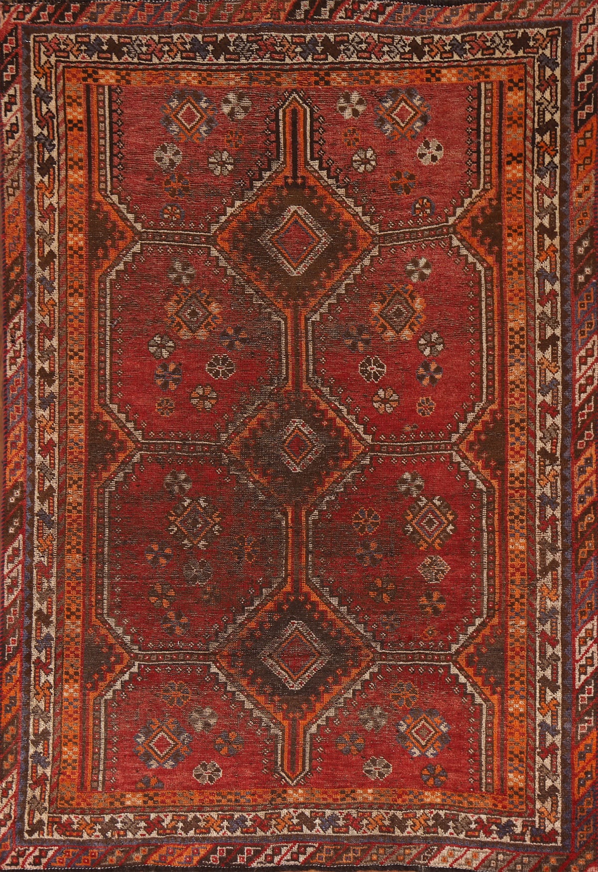 Pre-1900 Vegetable Dye Qashqai Persian Area Rug 5x8