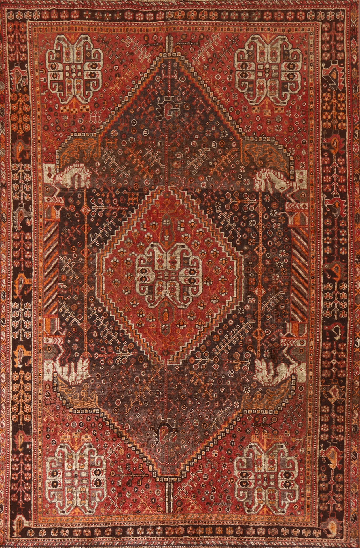 Antique Vegetable Dye Shiraz Persian Area Rug 5x8
