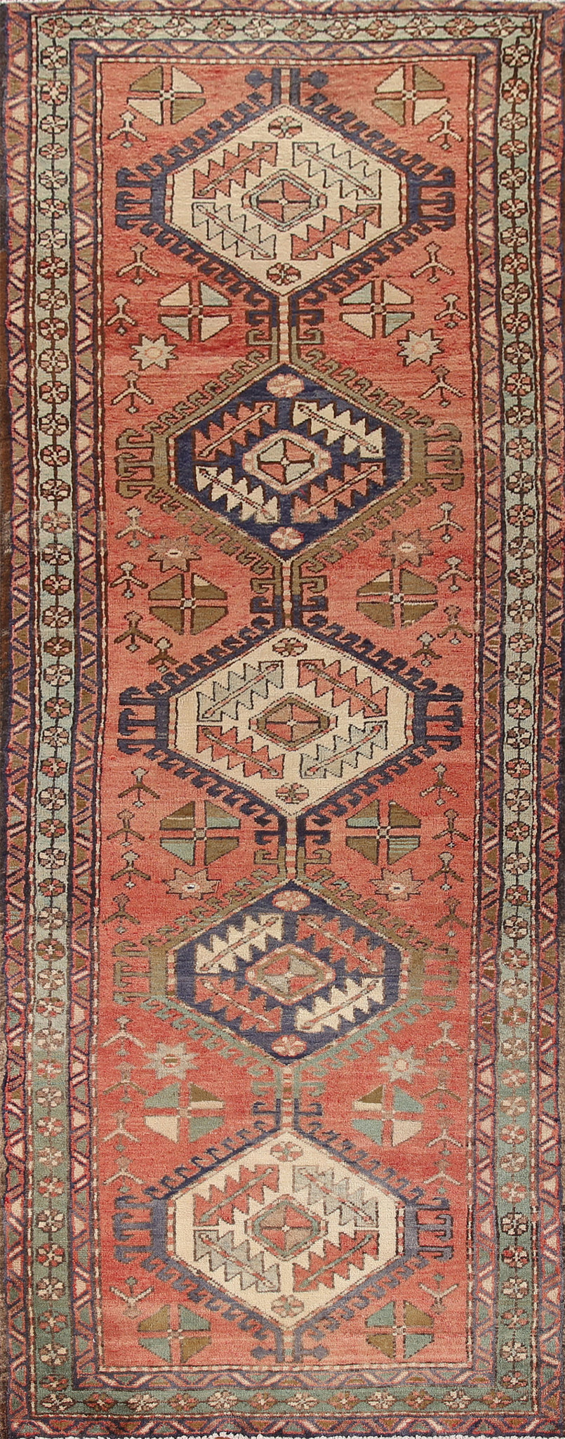 Vegetable Dye Heriz Persian Runner Rug 4x11