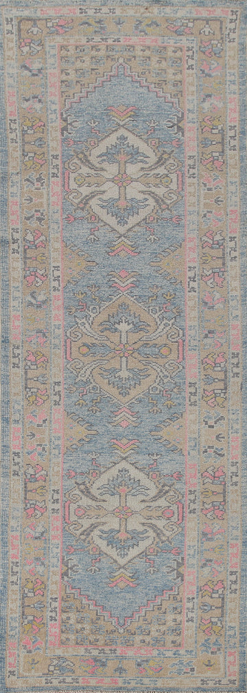 Vegetable Dye Oushak Turkish Runner Rug 3x11