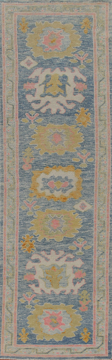 Vegetable Dye Oushak Turkish Runner Rug 3x13